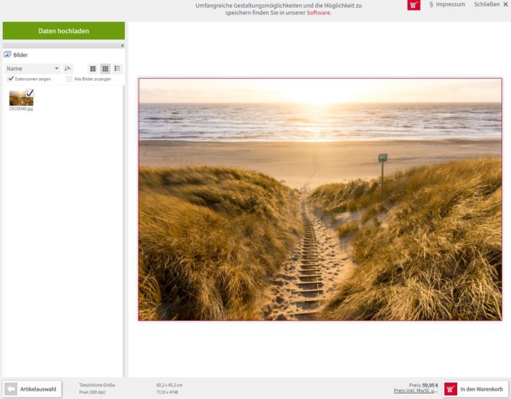 Screenshot des Online-Tools von Saal-Digital